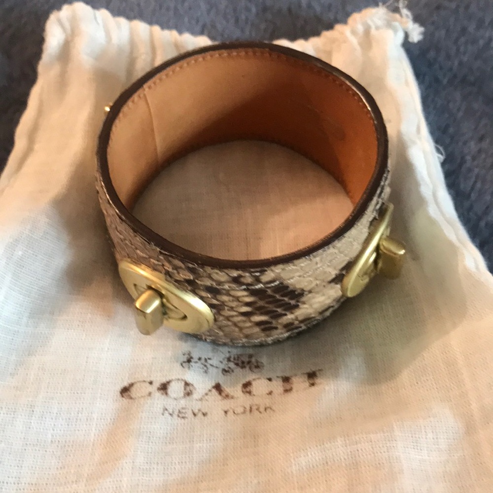 Coach Leather Snakeprint Turn Lock Bracelet